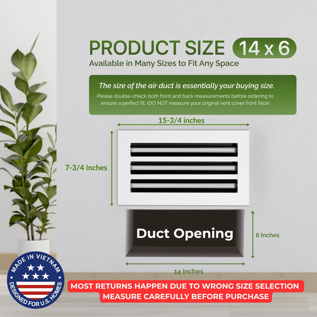 6x14 Air Vent Cover (Duct Opening) - White Aluminum Linear Slot Diffuser Type S