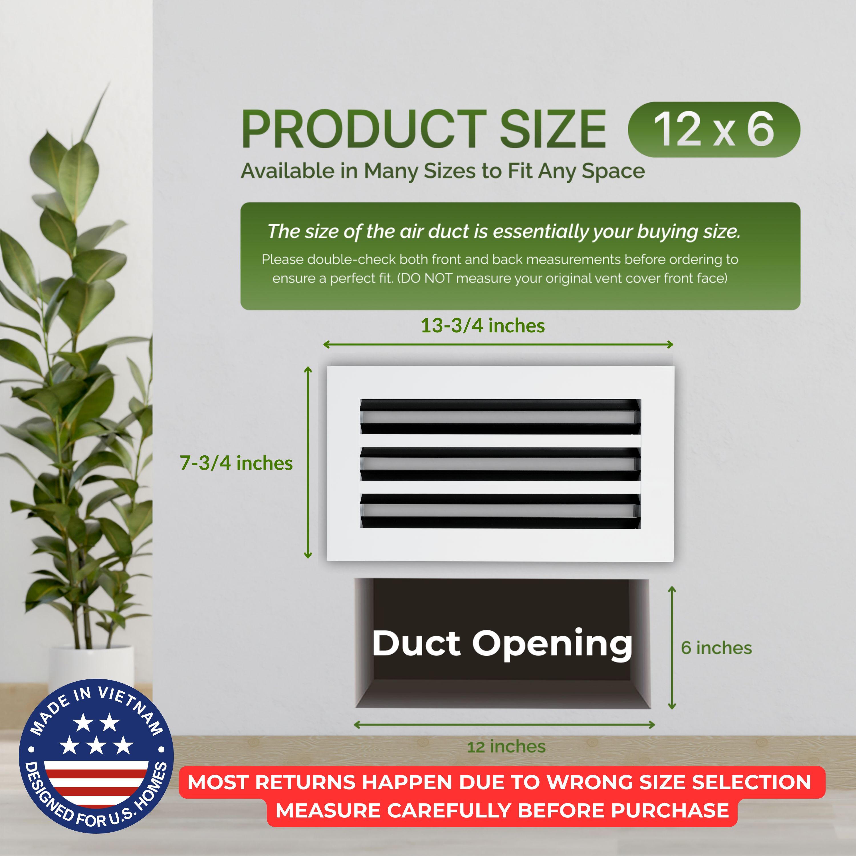 6x12 Air Vent Cover (Duct Opening) - White Aluminum Linear Slot Diffuser Type S