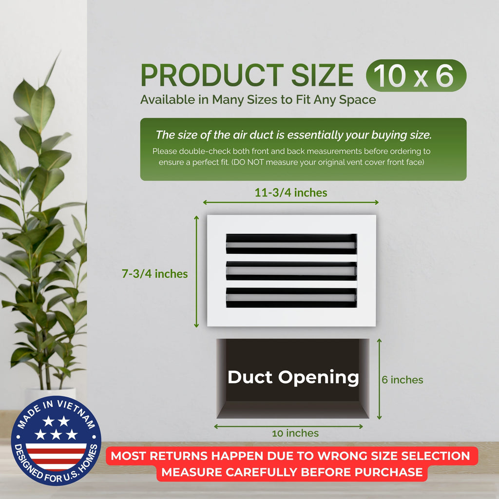 6x10 Air Vent Cover (Duct Opening) - White Aluminum Linear Slot Diffuser Type S