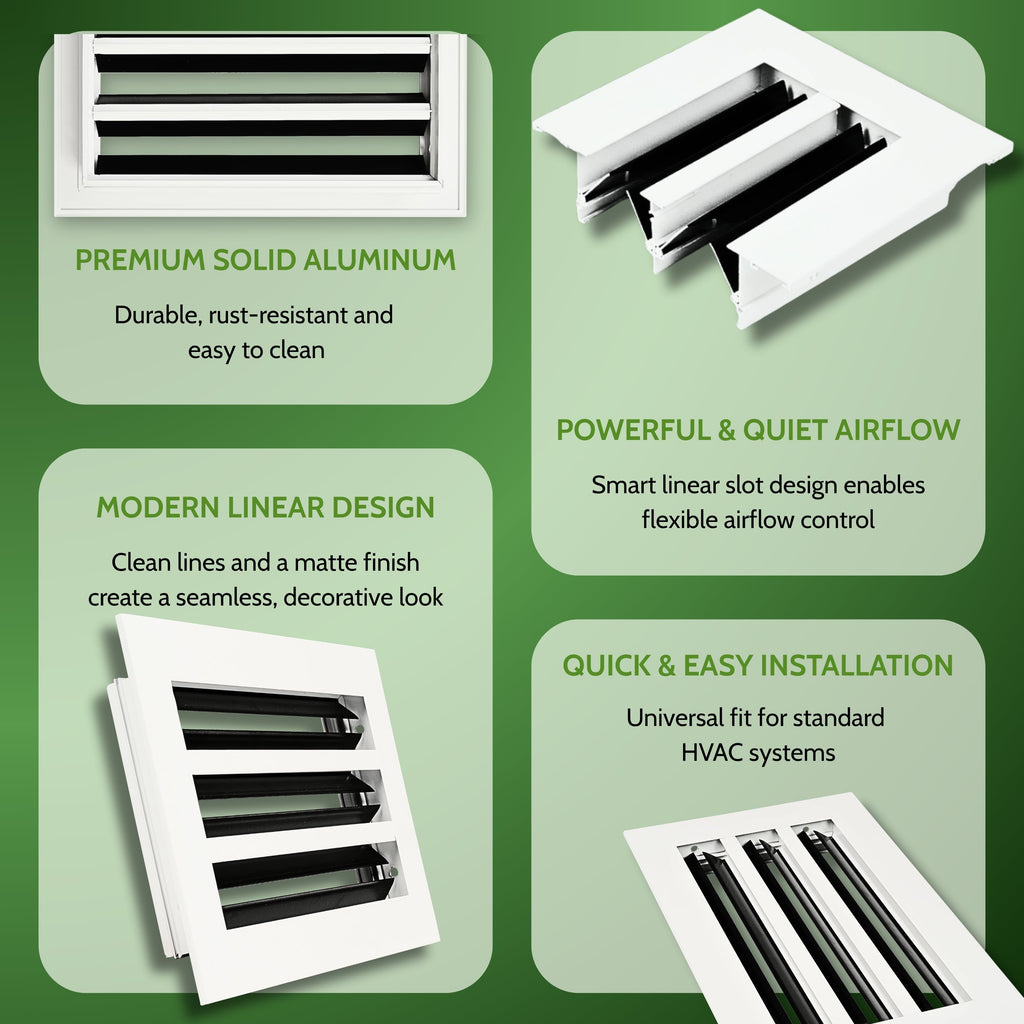 6x14 Air Vent Cover (Duct Opening) - White Aluminum Linear Slot Diffuser Type S