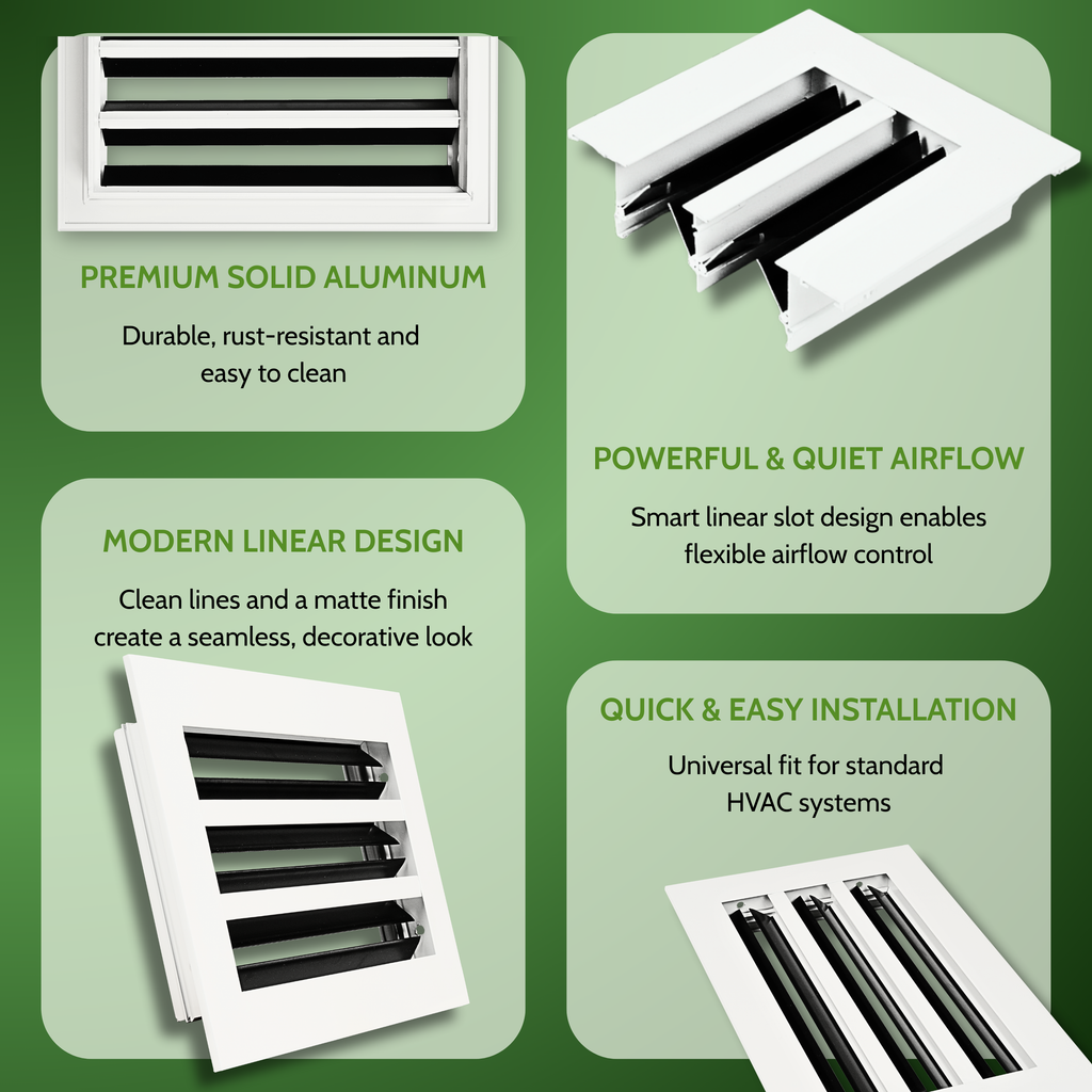 6x12 Air Vent Cover (Duct Opening) - White Aluminum Linear Slot Diffuser Type S