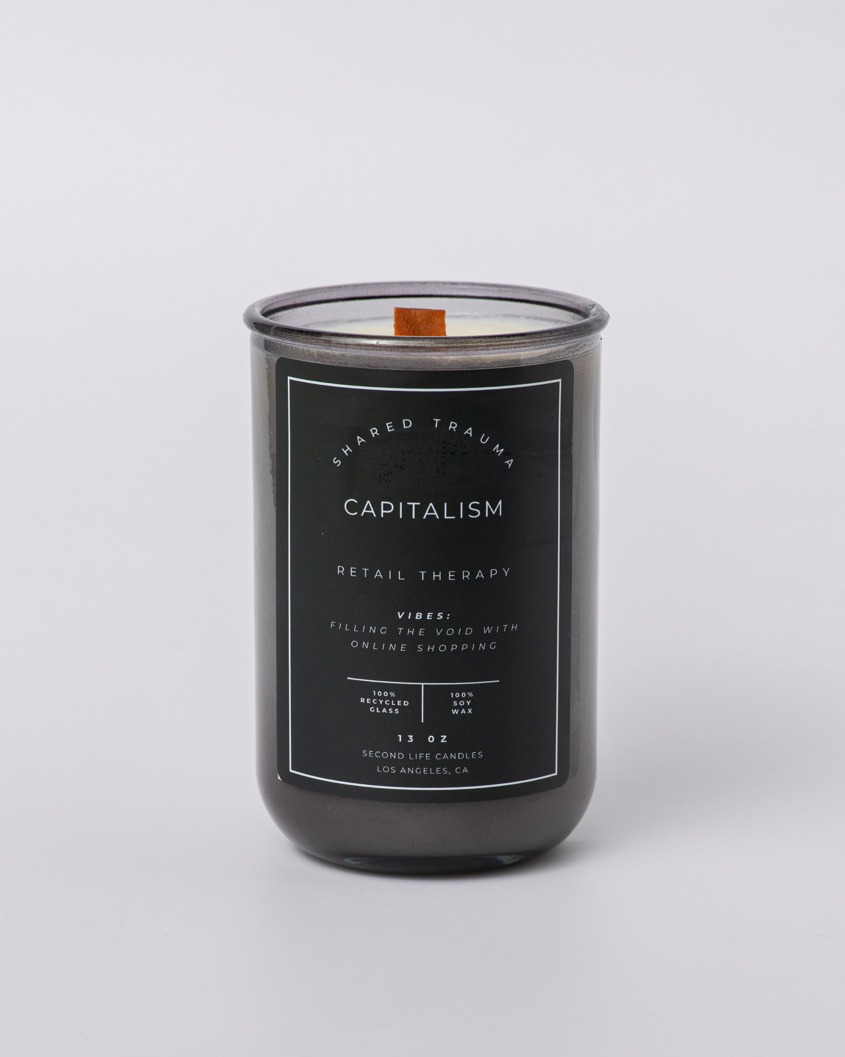 Shared Trauma Candles - Capitalism - 13 Oz Crackling Wood Wick - Tulips & Gardenia