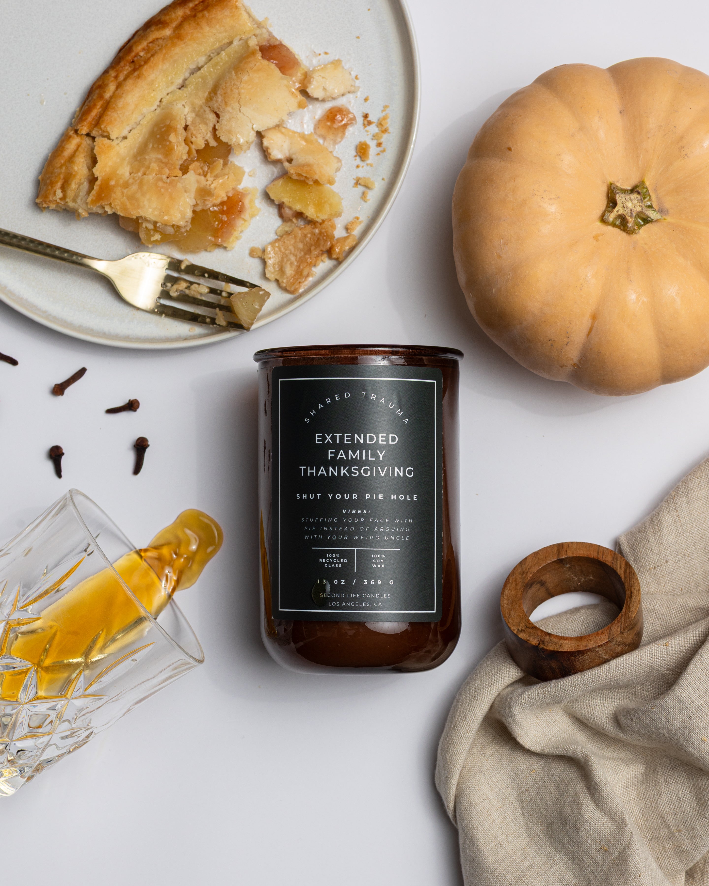Shared Trauma: Extended Family Thanksgiving Candle - 13 oz, Crackling Wood Wick