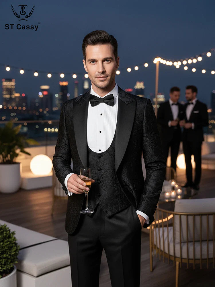 ST Cassy Men's 3-Piece Black Tuxedo | Wedding Dinner Suit Set