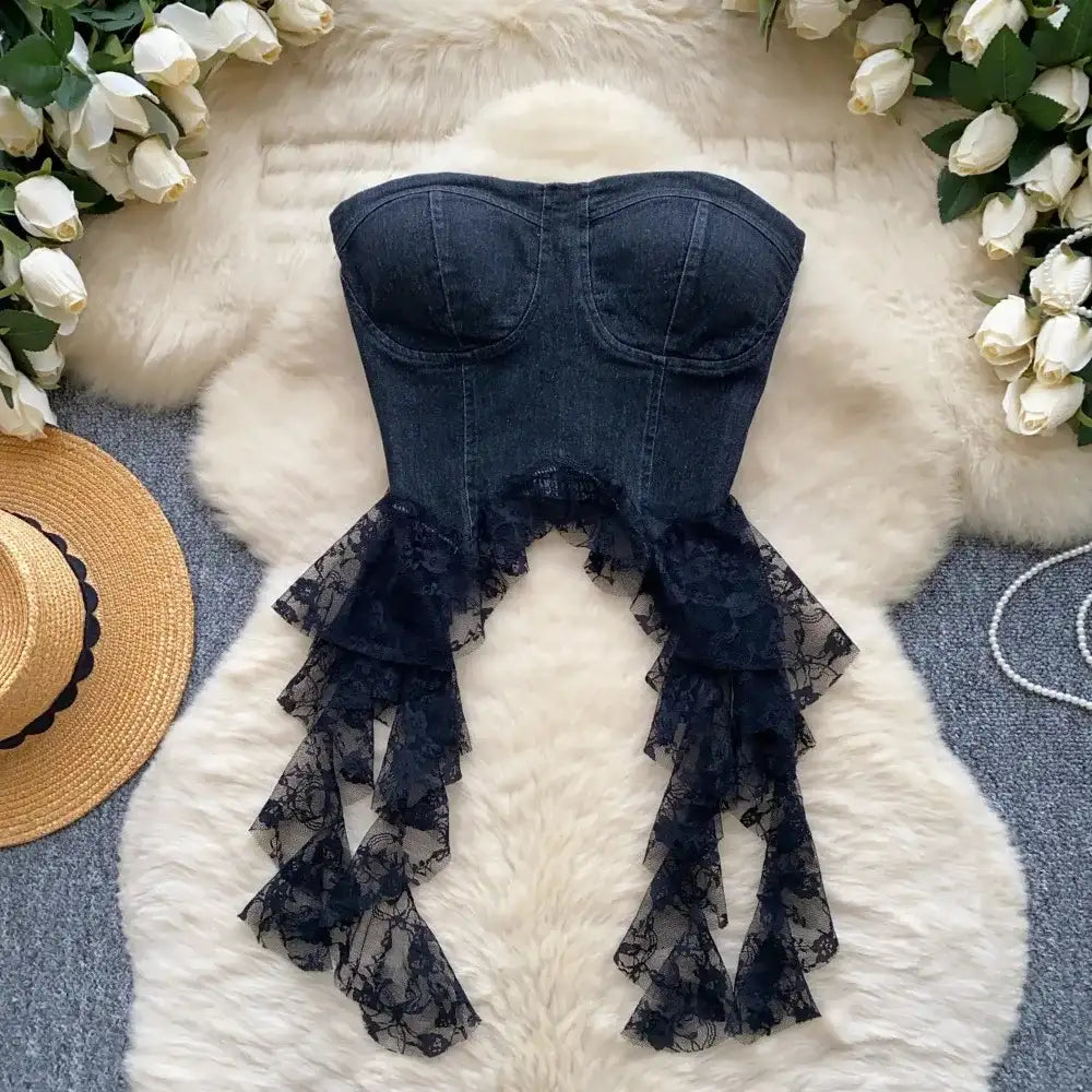 Sexy Spliced Lace Crop Top | Korean Corset Bustier Tank