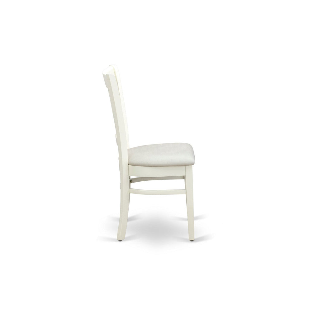 EAST WEST FURNITURE - AMVA3-LWH-C - 3-Piece Dinette Set- 2 Dining Room Chair and Round Dining Table - Linen Fabric Seat and Slatted Chair Back (linen white Finish)