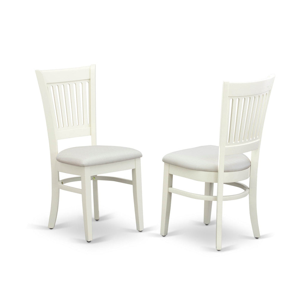 EAST WEST FURNITURE - AMVA3-LWH-C - 3-Piece Dinette Set- 2 Dining Room Chair and Round Dining Table - Linen Fabric Seat and Slatted Chair Back (linen white Finish)