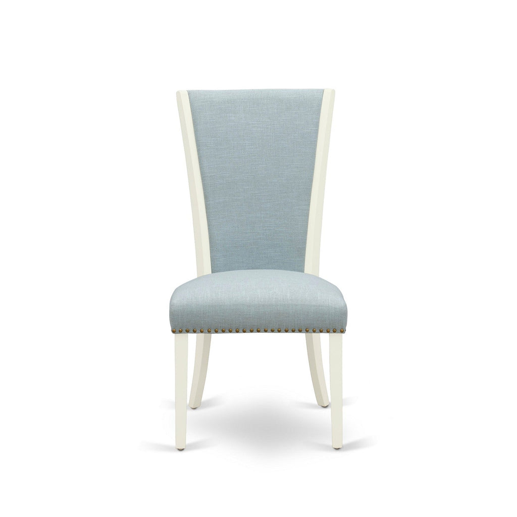 EAST WEST FURNITURE - ANVE5-LWH-15 - 5 Piece Dining Room Set - 4 Baby Blue Linen Fabric Kitchen Chairs with High Back and 1 Modern Dining Room Table - linen white Finish