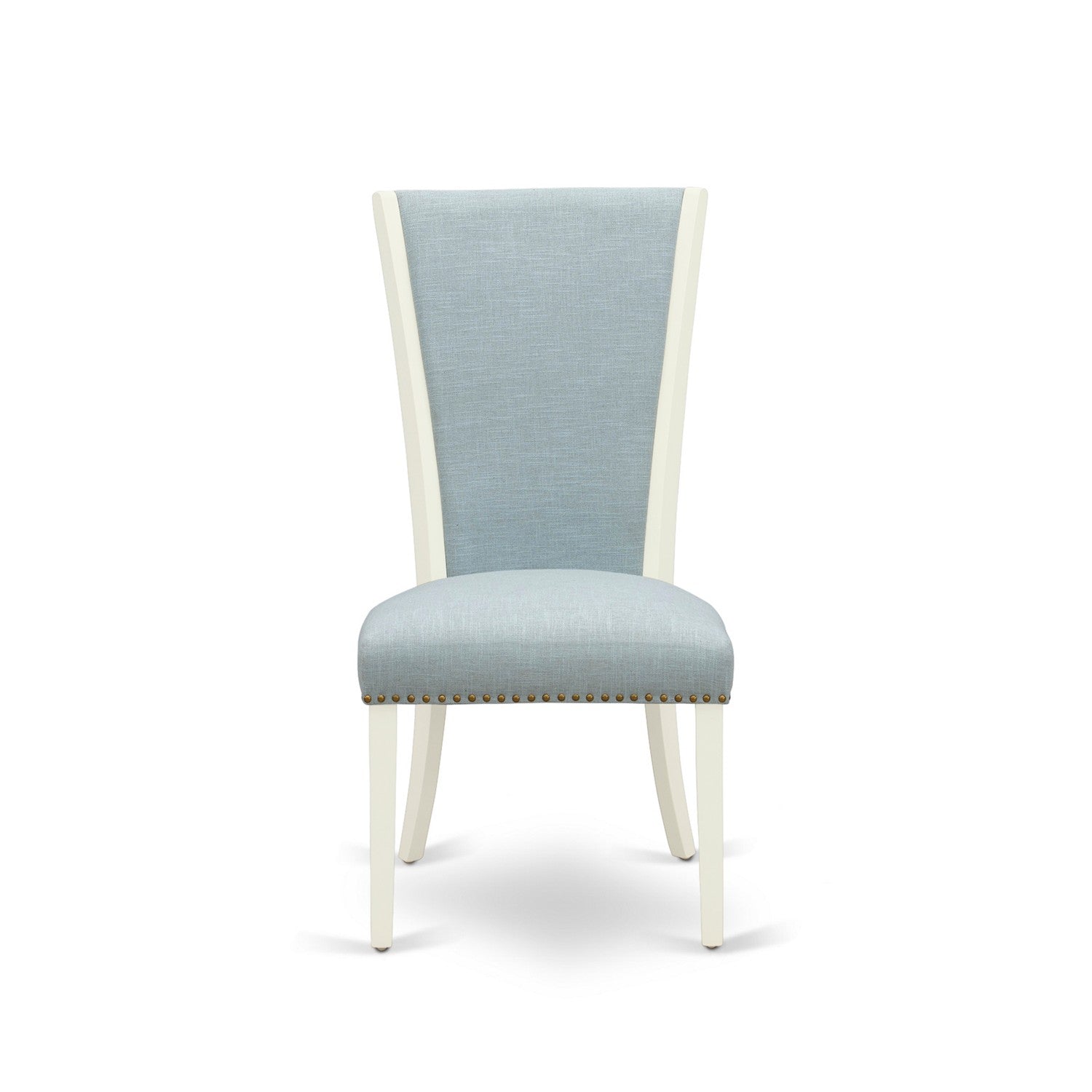EAST WEST FURNITURE - ANVE5-LWH-15 - 5 Piece Dining Room Set - 4 Baby Blue Linen Fabric Kitchen Chairs with High Back and 1 Modern Dining Room Table - linen white Finish