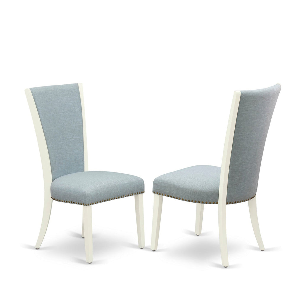 EAST WEST FURNITURE - ANVE3-LWH-15 - 3 Pc Dining Room Set - 2 Baby Blue Linen Fabric Dining Chairs with High Back and 1 Removable leaf Dining Room Table - linen white Finish