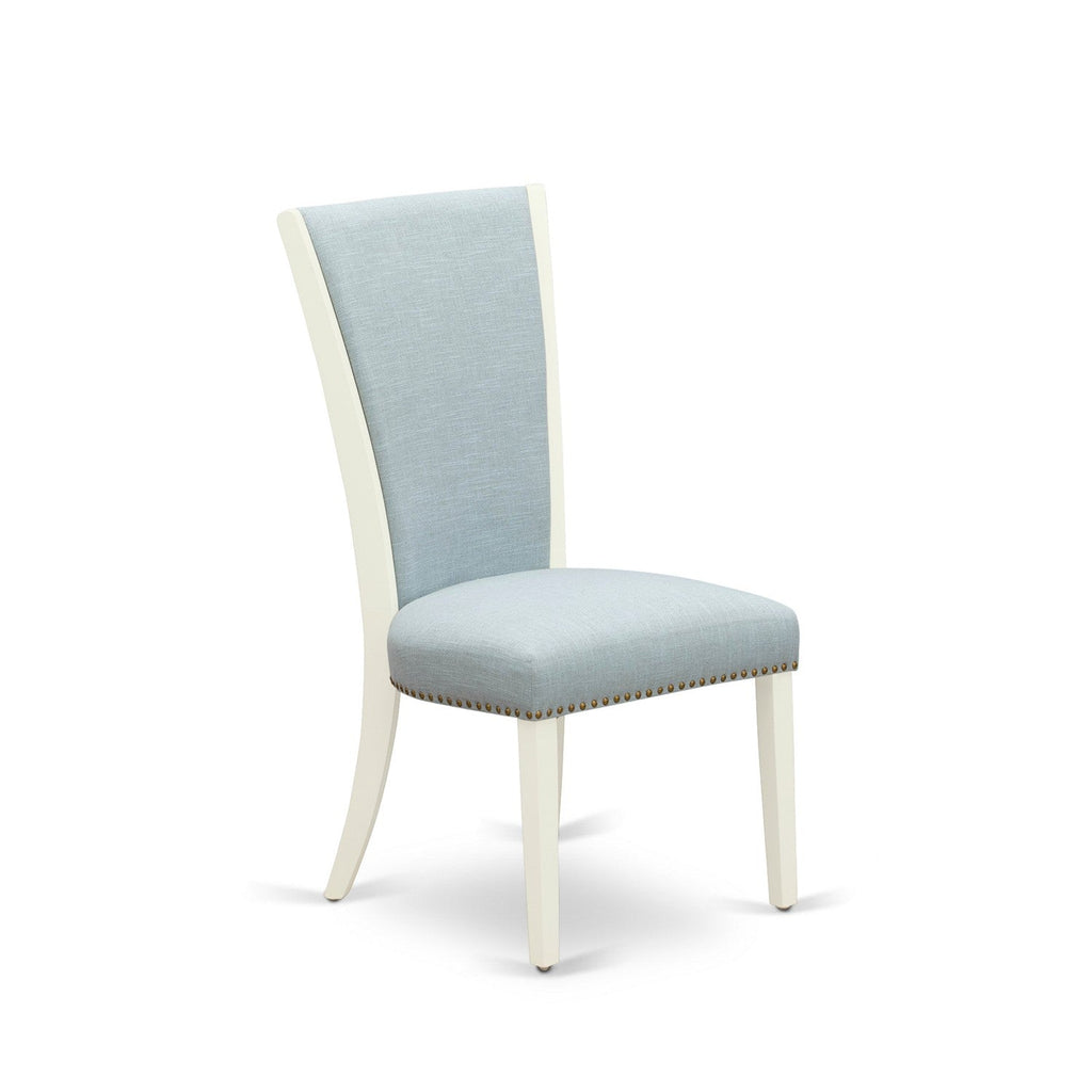 EAST WEST FURNITURE - ANVE3-LWH-15 - 3 Pc Dining Room Set - 2 Baby Blue Linen Fabric Dining Chairs with High Back and 1 Removable leaf Dining Room Table - linen white Finish