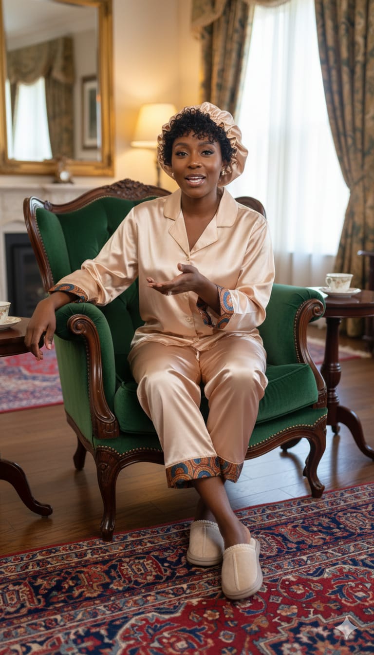 Satin Pajama Set with Matching Bonnet | Premium Sleepwear