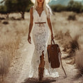 Women’s Bohemian Maxi Dress | Retro White Lace Sleeveless Summer Dress