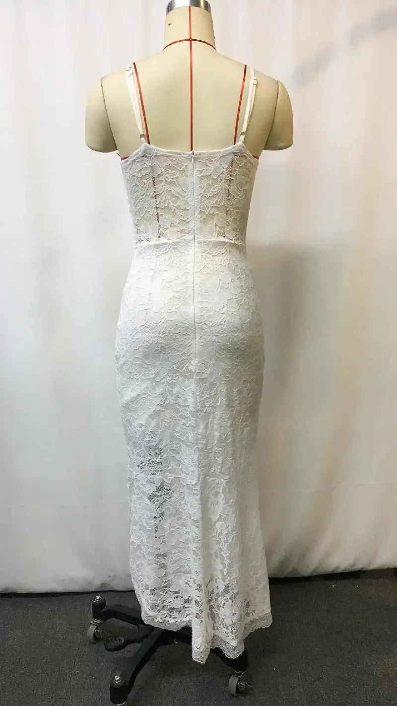 Women’s Bohemian Maxi Dress | Retro White Lace Sleeveless Summer Dress