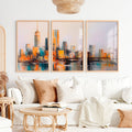 Abstract Cityscape Painting - 3 Piece Modern Skyline Triptych Wall Art