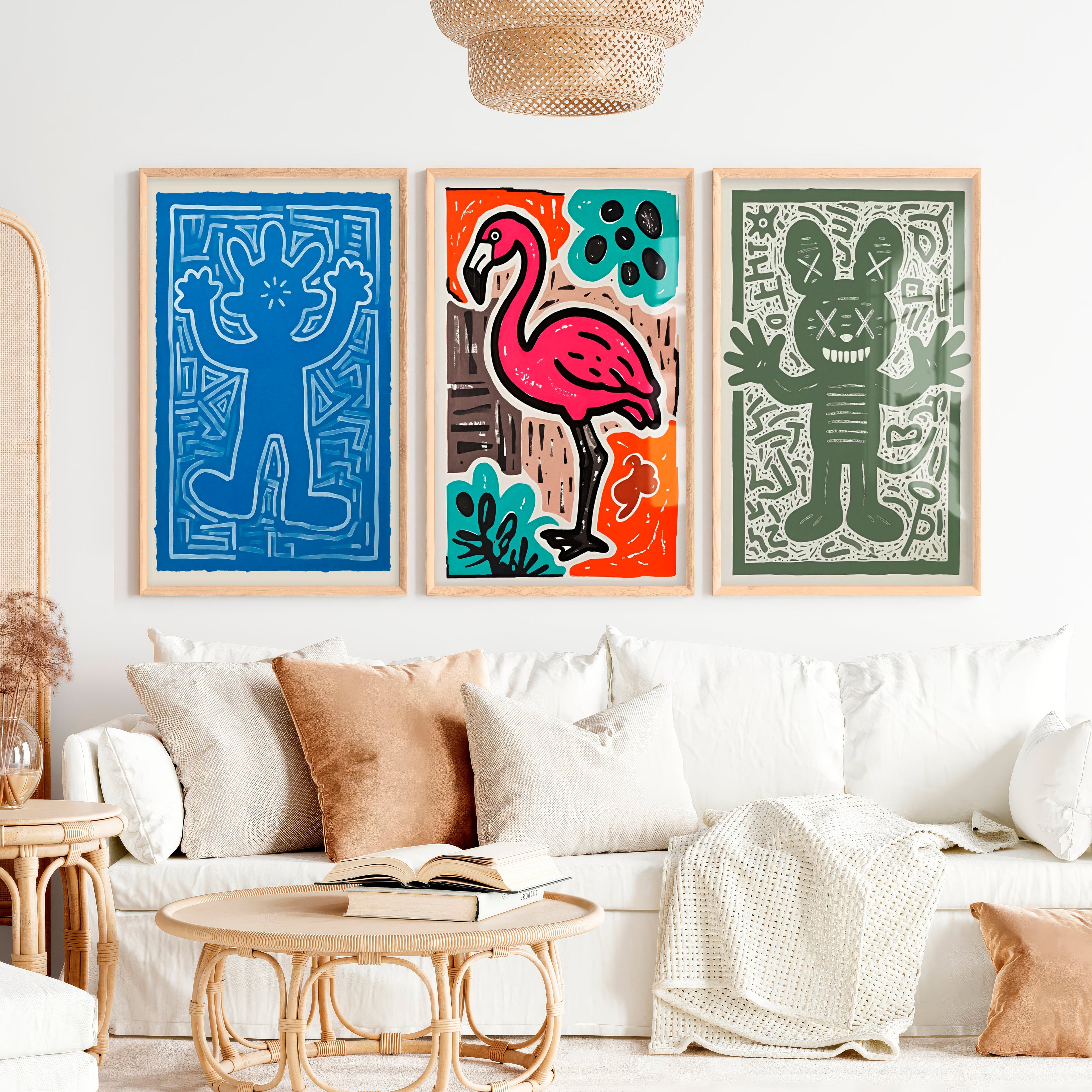 Abstract Colourful Prints - Flamingo & Character Art Set of 3