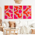 Abstract Colourful Wall Art Pink Orange Modern Set of 3