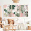 Abstract Floral Artwork in Green and Pink Tones