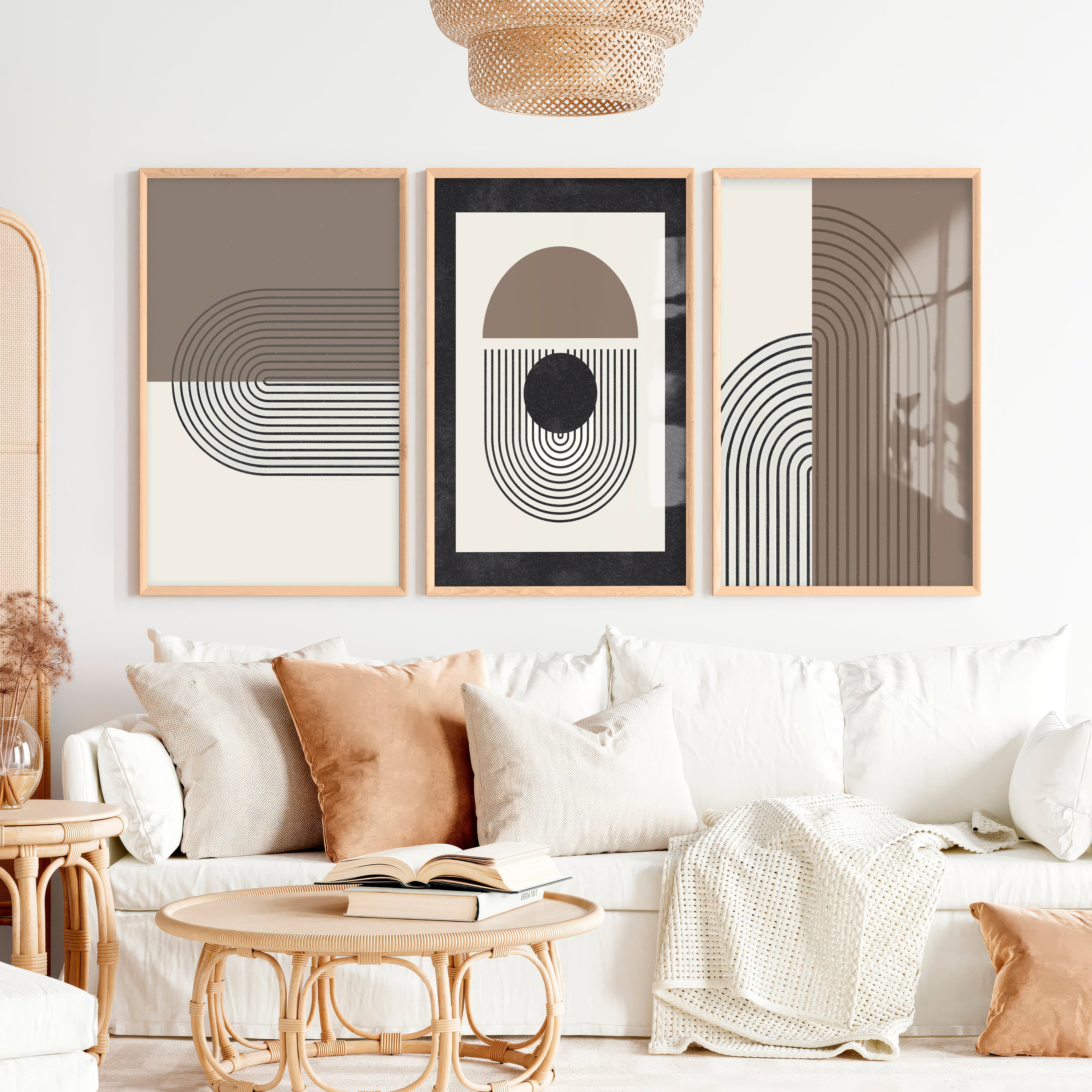Abstract Geometric Wall Art Modern Neutral Arch Set of 3