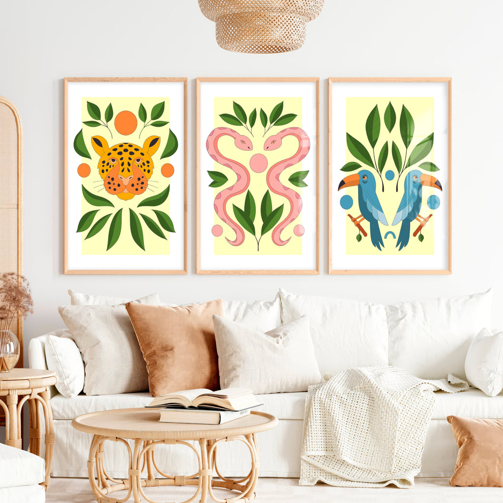 Abstract Painting Poster Jungle Animals Modern Set of 3