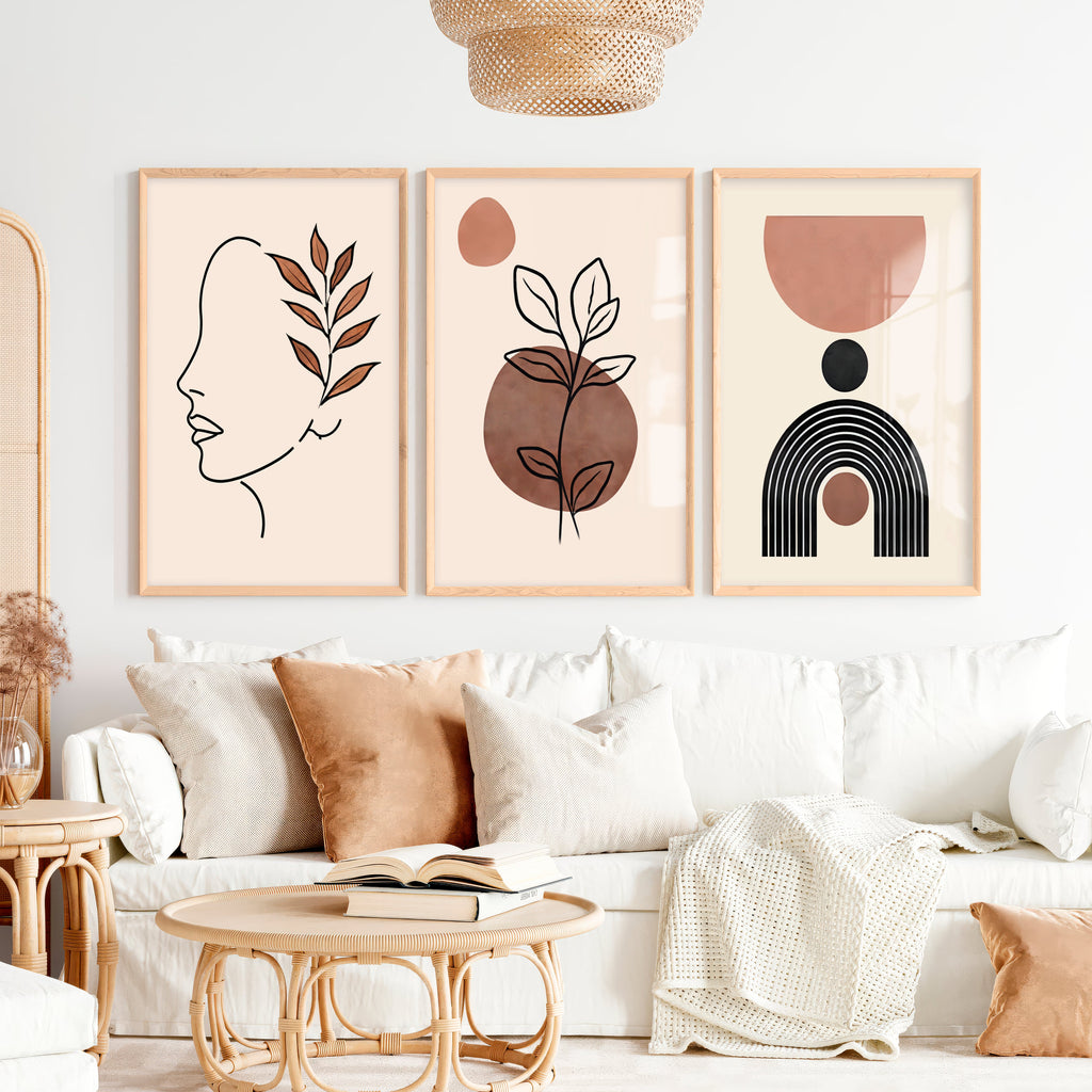 Abstract Painting Wall Decor Neutral Line Art Set of 3