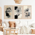 Abstract Painting with Flowers - Modern Floral Wall Art Triptych