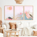 Abstract Pink Painting Triptych. Modern Pastel Wall Art