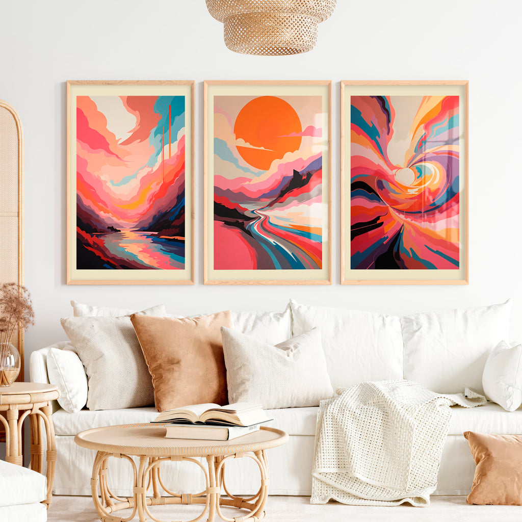 Abstract Pink Wall Art - Colorful Modern Print Set of 3