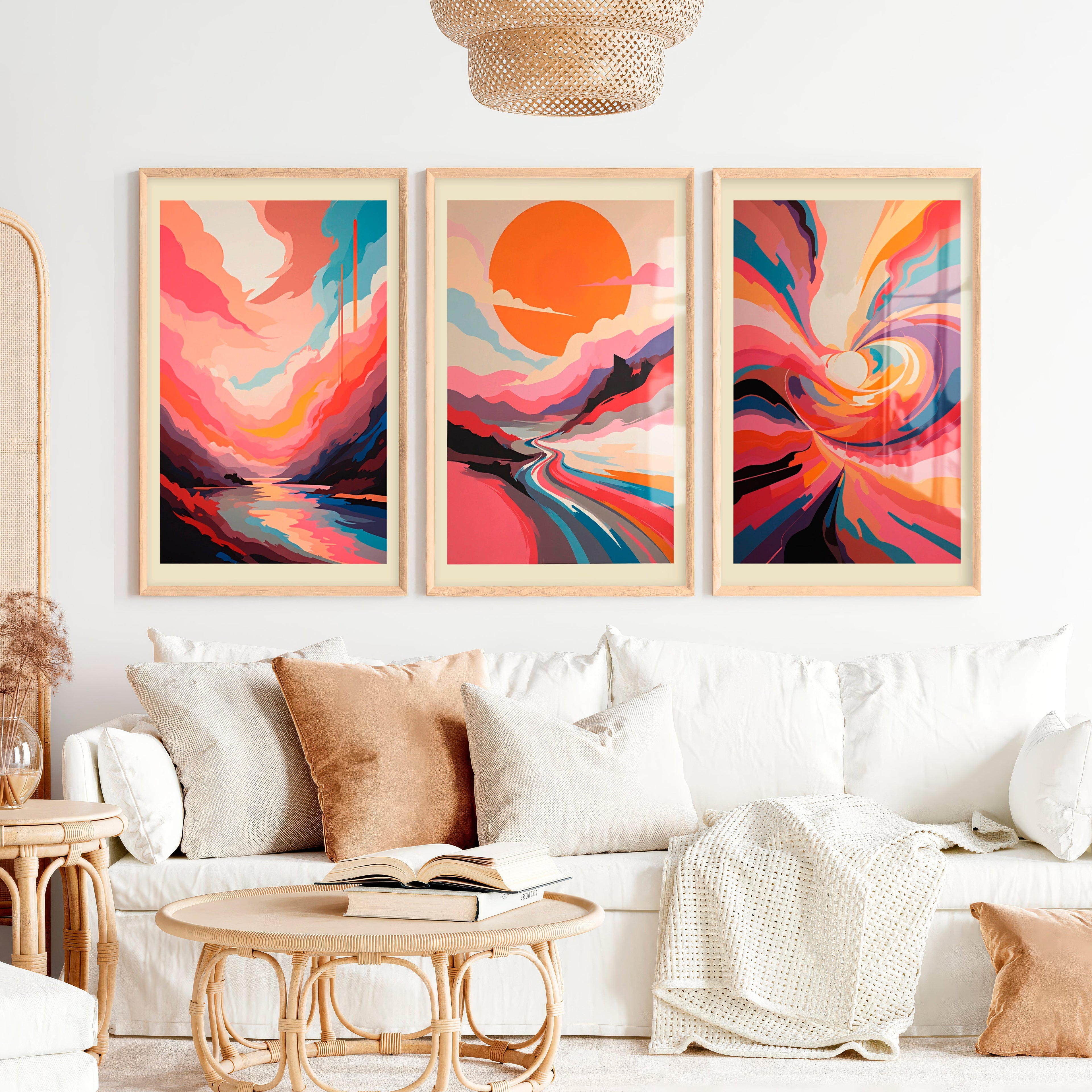 Abstract Pink Wall Art - Colorful Modern Print Set of 3