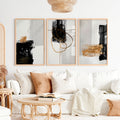 Abstract Wall Decor Black Gold Modern Painting Set of 3