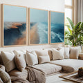 Aerial Ocean Cliff Wall Art - 3-Piece Poster Set with Boat and Sea View