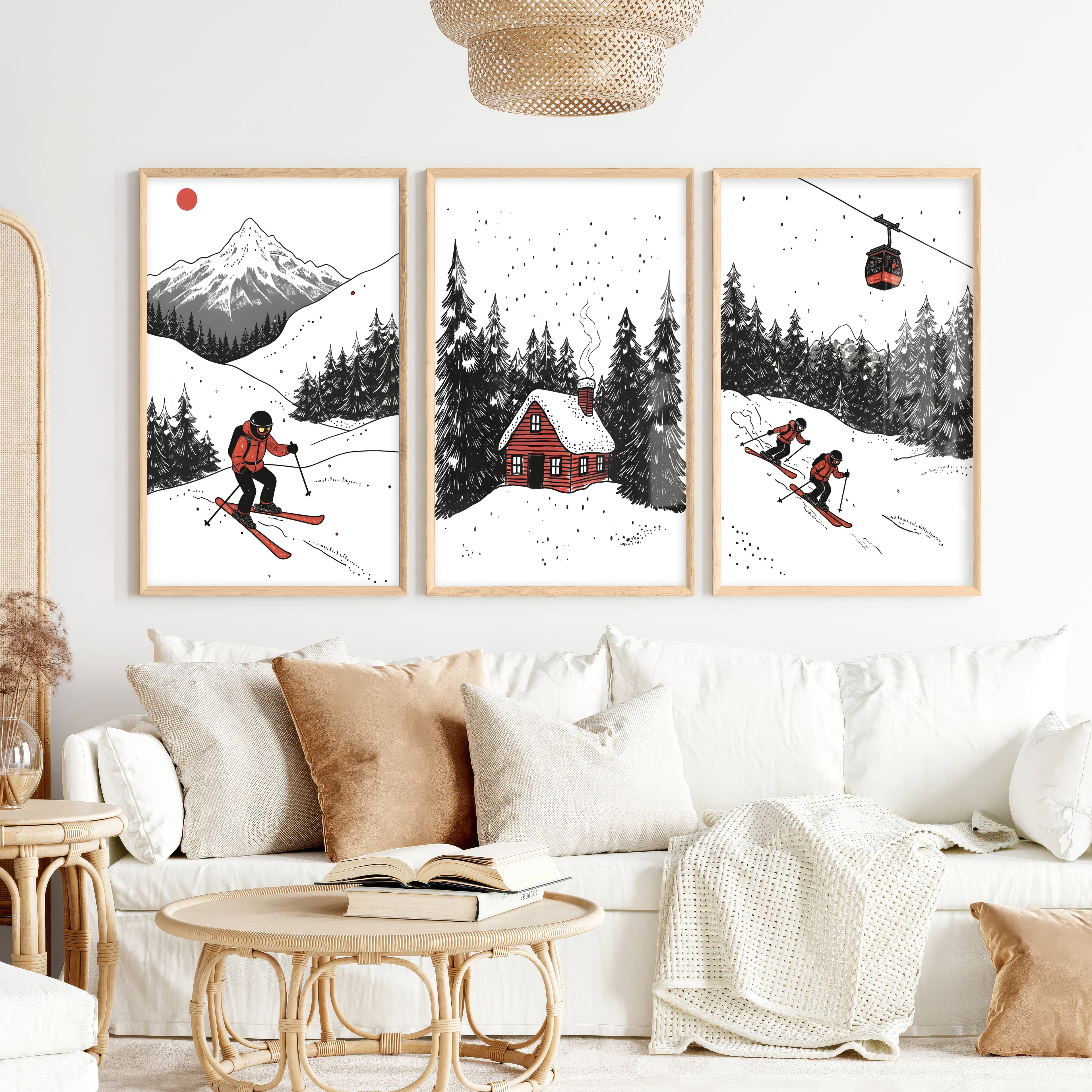 Alpine Skiing Winter Set of 3 Prints Home Wall Art