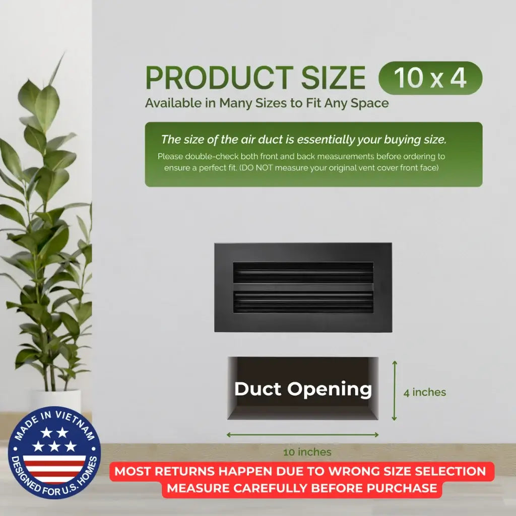 Aluminum Black Linear Slot Diffuser 10x4 (Duct Opening) - Modern Air Vent Cover