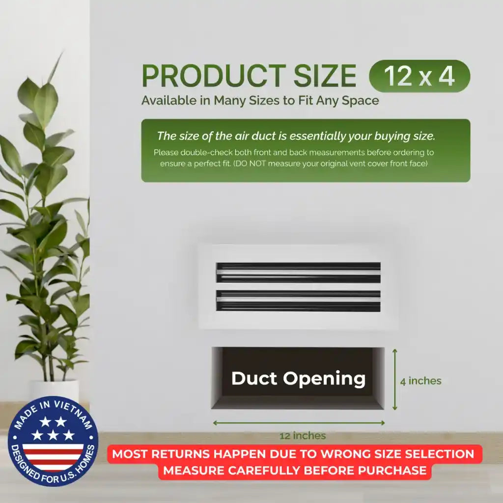 Aluminum White Linear Slot Diffuser 12x4 (Duct Opening)- Modern Air Vent Cover
