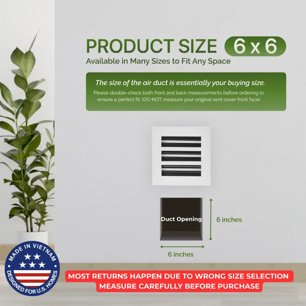Aluminum White Linear Slot Diffuser 6x6 (Duct Opening)- Modern Air Vent Cover