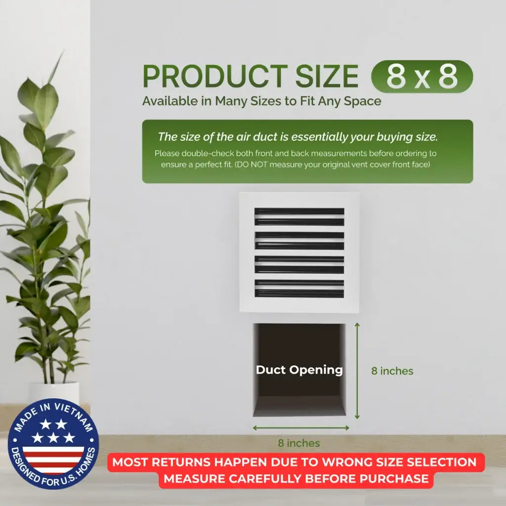 Aluminum White Linear Slot Diffuser 8x8 (Duct Opening)- Modern Air Vent Cover