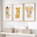 Animal Prints for Nursery – Elephant, Lion & Zebra Set