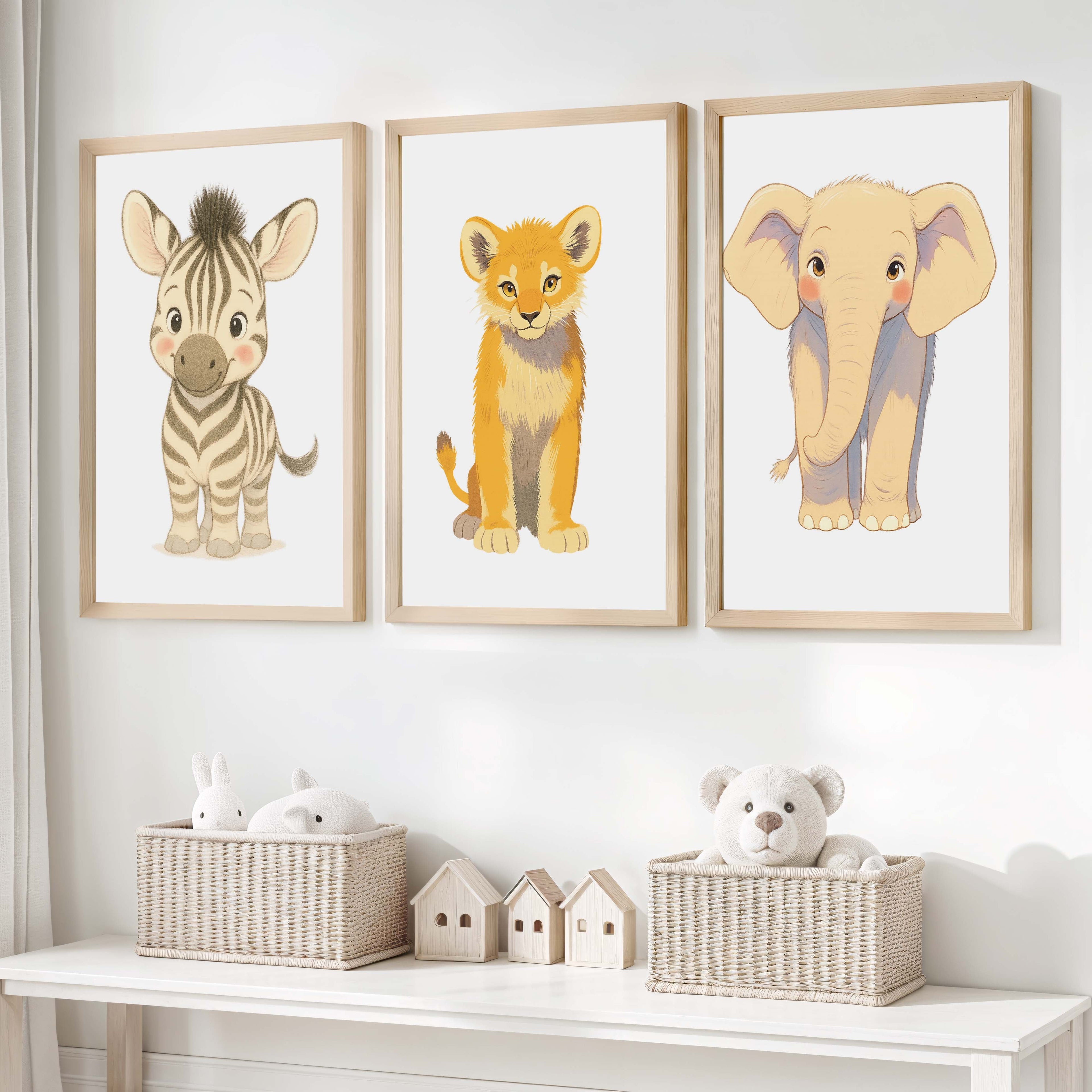 Animal Prints for Nursery – Elephant, Lion & Zebra Set
