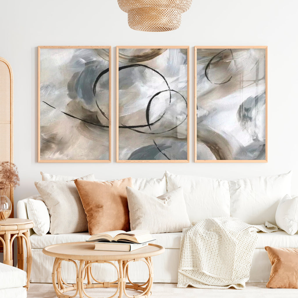 Art Posters Abstract Triptych - Modern Neutral Brushstroke Wall Art Set of 3