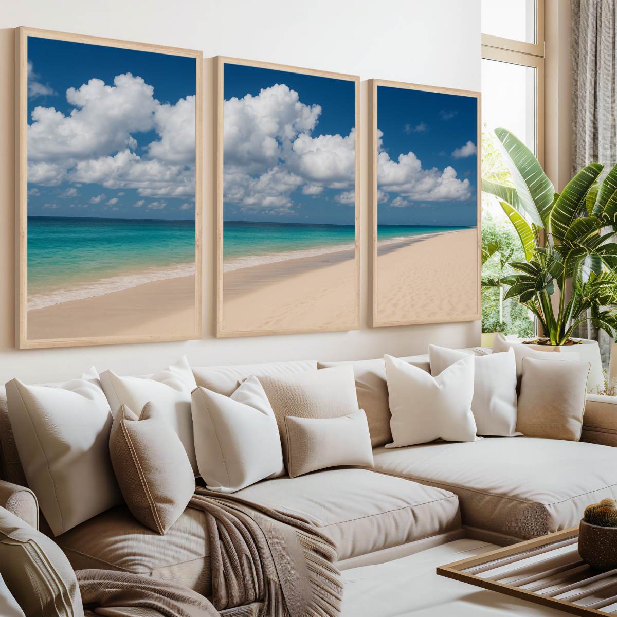 Beach Wall Art – Ocean Shoreline with Clouds