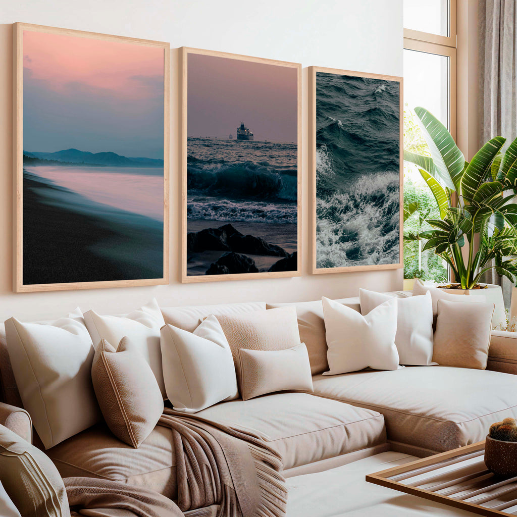 Beach Themed Wall Decor – Ocean Coast, Ship & Sandy Shore (Set of 3)