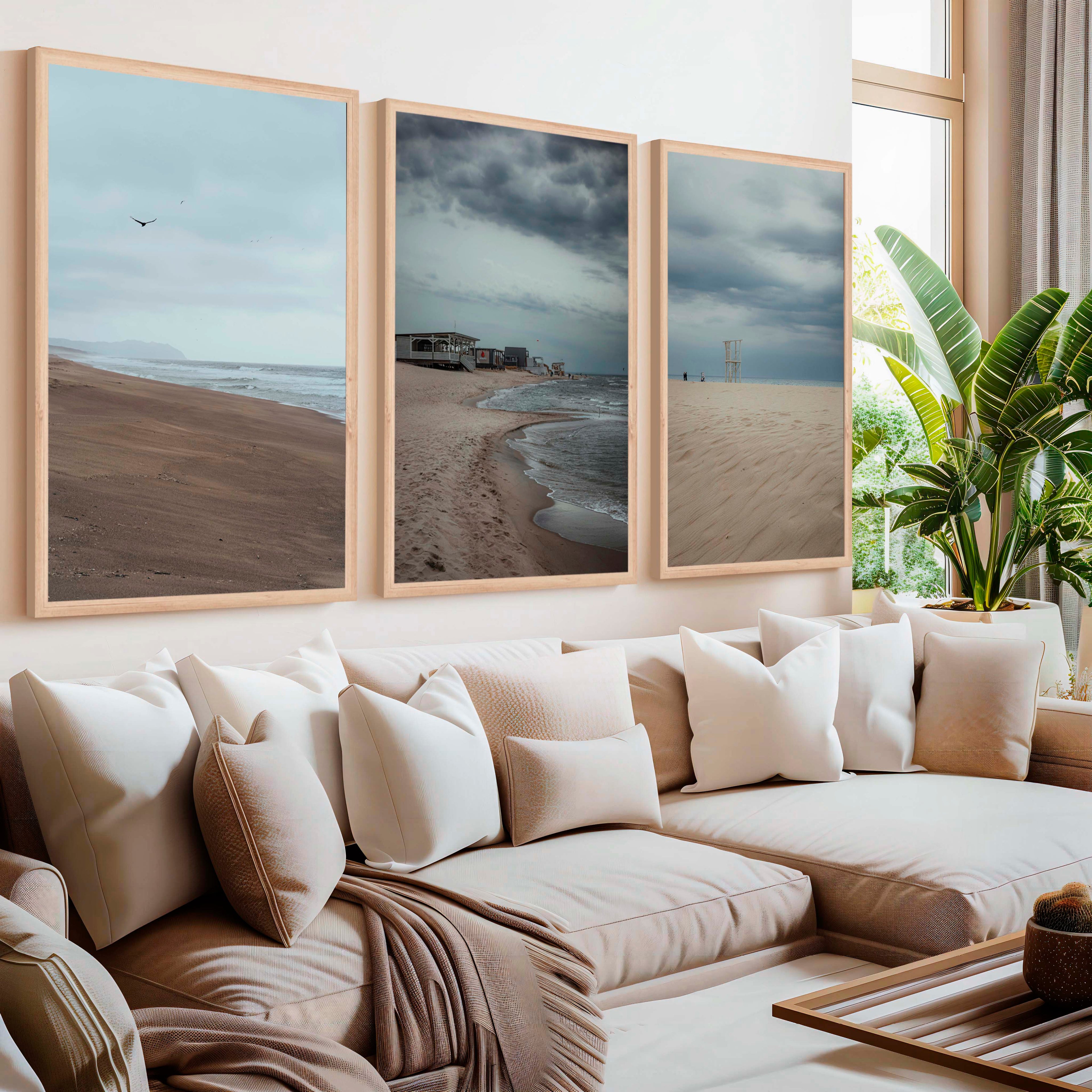 Beach Wall Posters – Moody Coastal Art Print Set (3 Pieces)