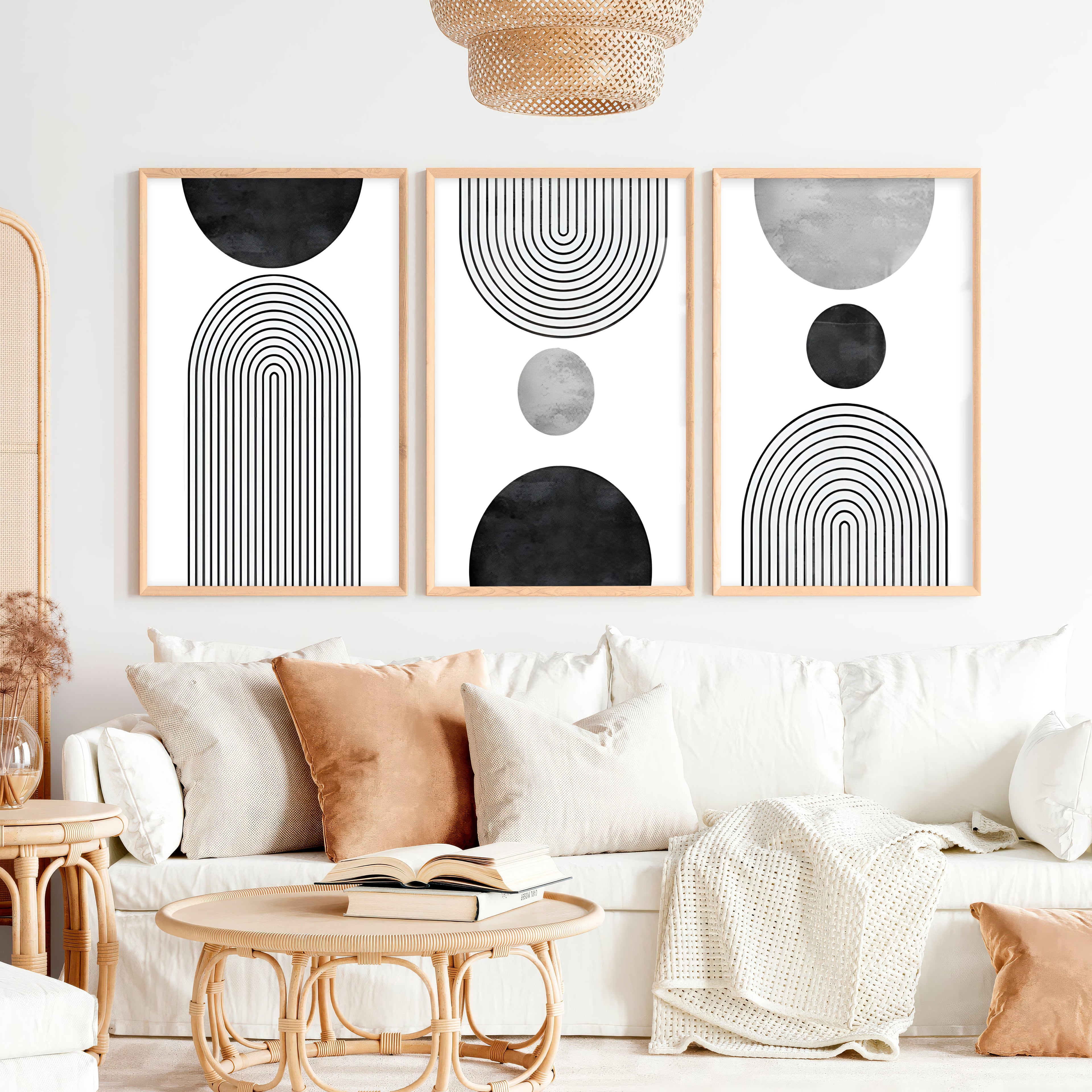 Beautiful Abstract Art Paintings Black White Geometry Set