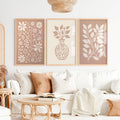 Beige Boho Abstract Painting - Neutral Floral Wall Art