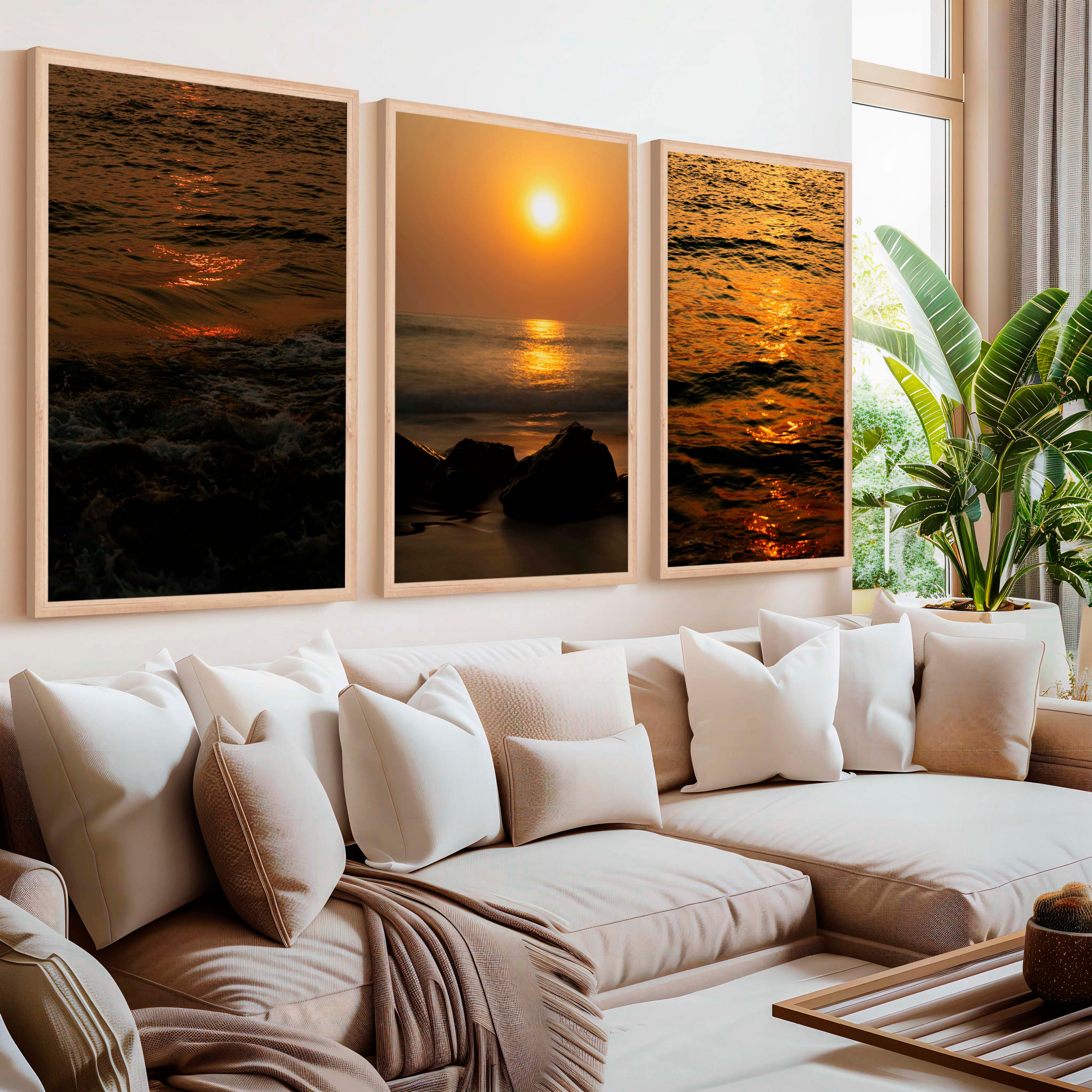 Best Beach Wall Art – Sunset Ocean & Coastal Rock Prints (Set of 3)