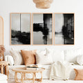 Black and White Abstract Wall Art Textured Modern Set of 3