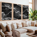 Black and White Coastal Art – Abstract Shoreline Waves