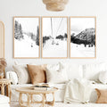 3 Piece Black White Winter Sport Wall Art Set. Ski Lodge