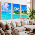 Blue Coastal Artwork – Vibrant Tropical Ocean Triptych