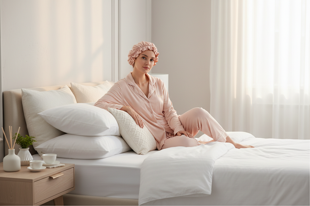 Blush Serenity Tencel Modal Pajama Set with Bonnet | Sustainable Sleepwear